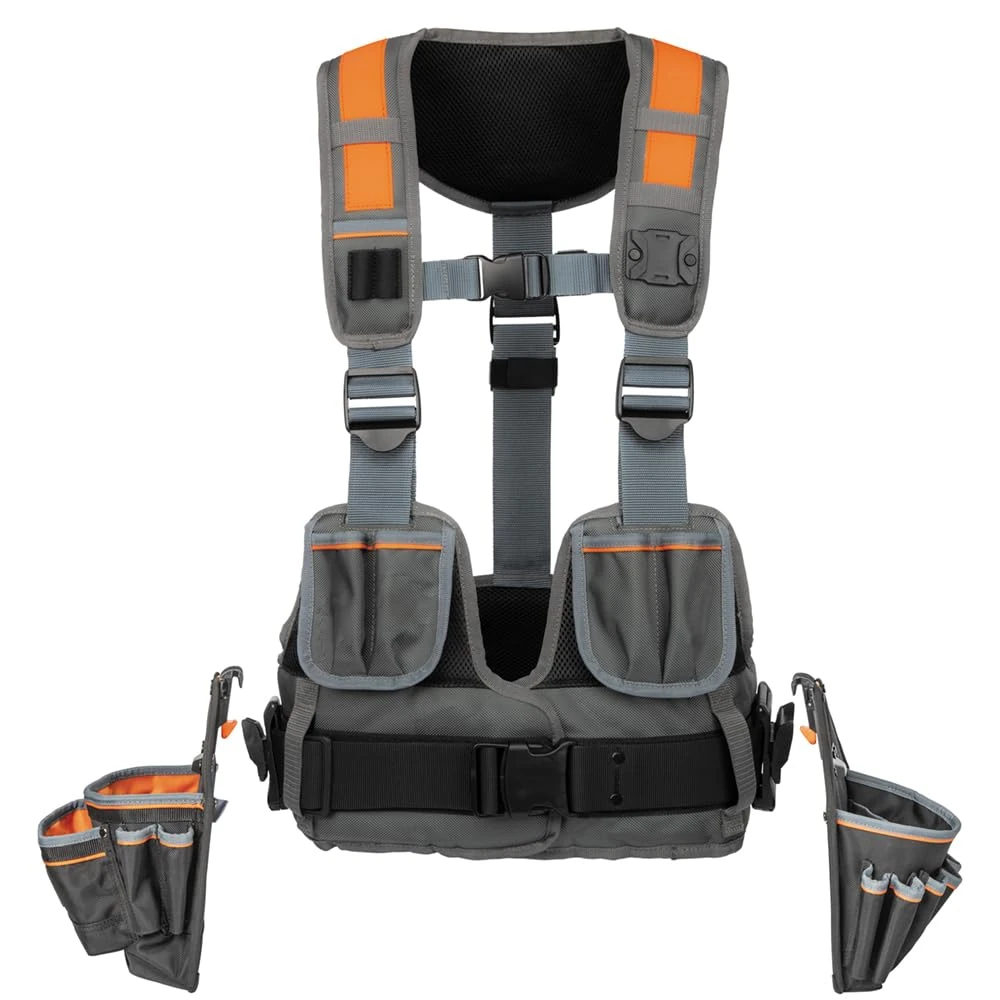 Klein Tools 55829MB Vest Combo with Tool Pouches, Fully Adjustable, Padded Support for Electricians, Carpenters, Construction