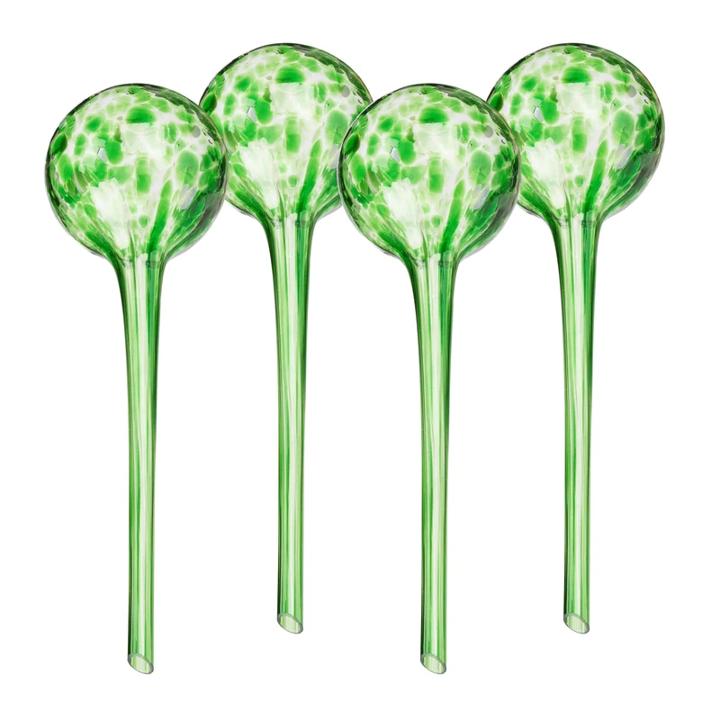 Relaxdays Watering Globes, Set of 4, Glass, XL Size, HxD: 30 x 9 cm, Balls for Automatic Irrigation on Holiday, Green