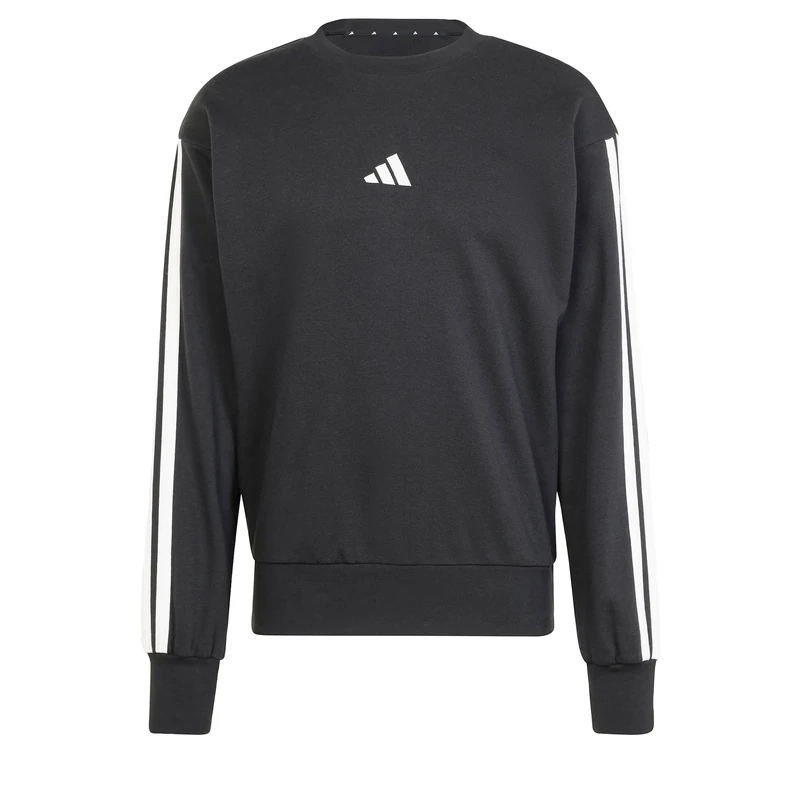 adidas Men's Essential Three Stripes French Terry Sweatshirt, Black/White, XL