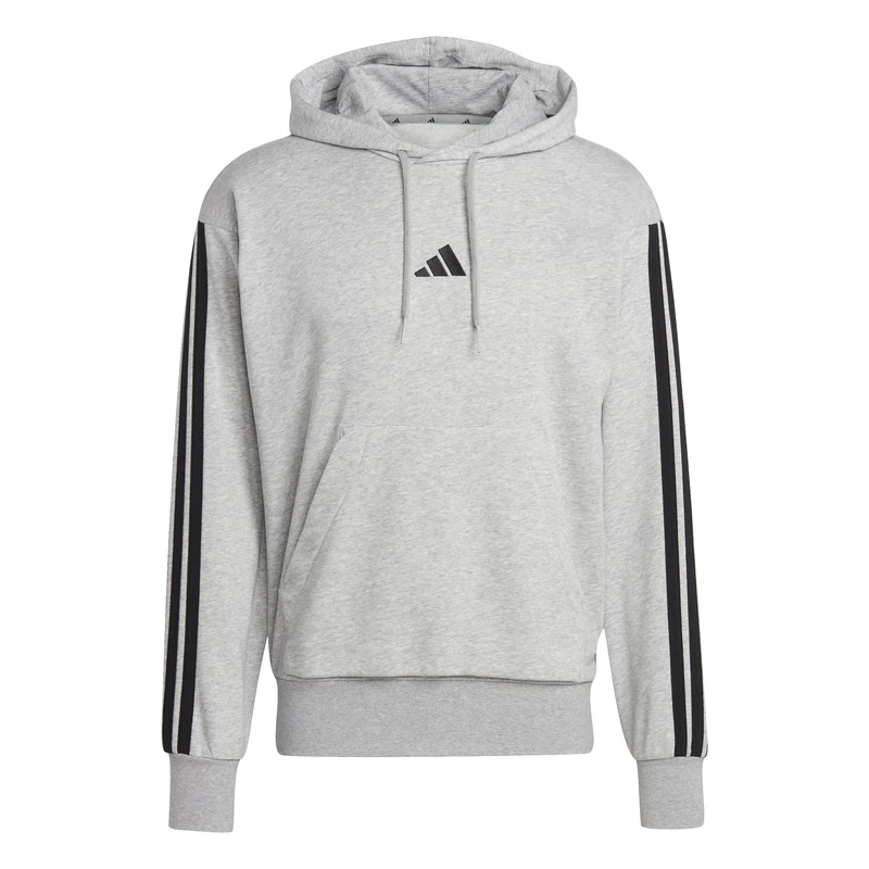 adidas Men's ESSENTIAL THREE STRIPES FRENCH TERRY HOODIE, medium grey heather/black, S