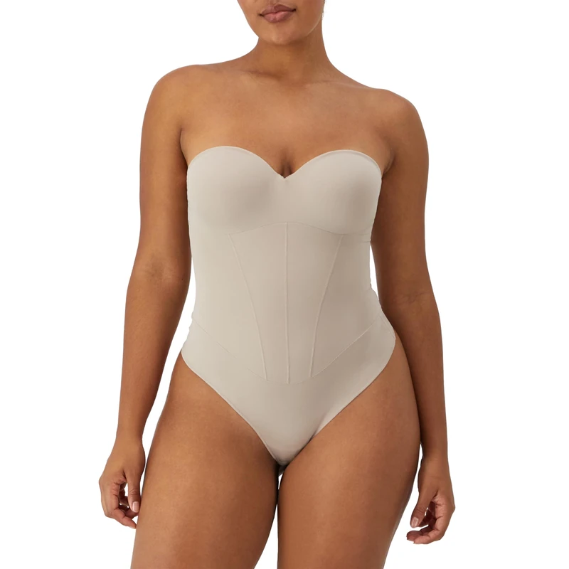 Maidenform Womens Tummy Shaping Thong Bodysuit, Multiway Thong Shaper, Firm Control, Evening Blush, Large