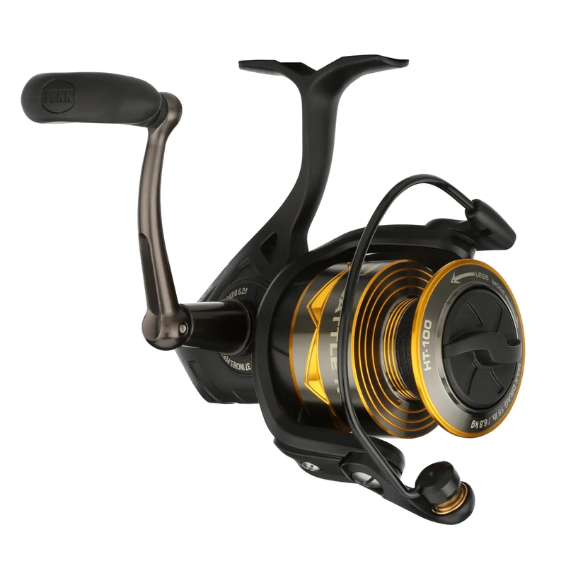 PENN Battle IV Spinning Reel, Saltwater Angler Fishing Sea Fish Lure & Bait, Bass, Pollack, Cod, Mackerel, Wrasse, Aluminum Spool, Robust Ambidextrous 2000 Reel Size 6.2:1 Gear Black, Gold & Smoke