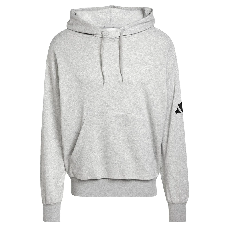 adidas Men's ESSENTIALS LOSE FIT THREE BAR TERRY HOODIE, Medium Grey Heather/Black, XL