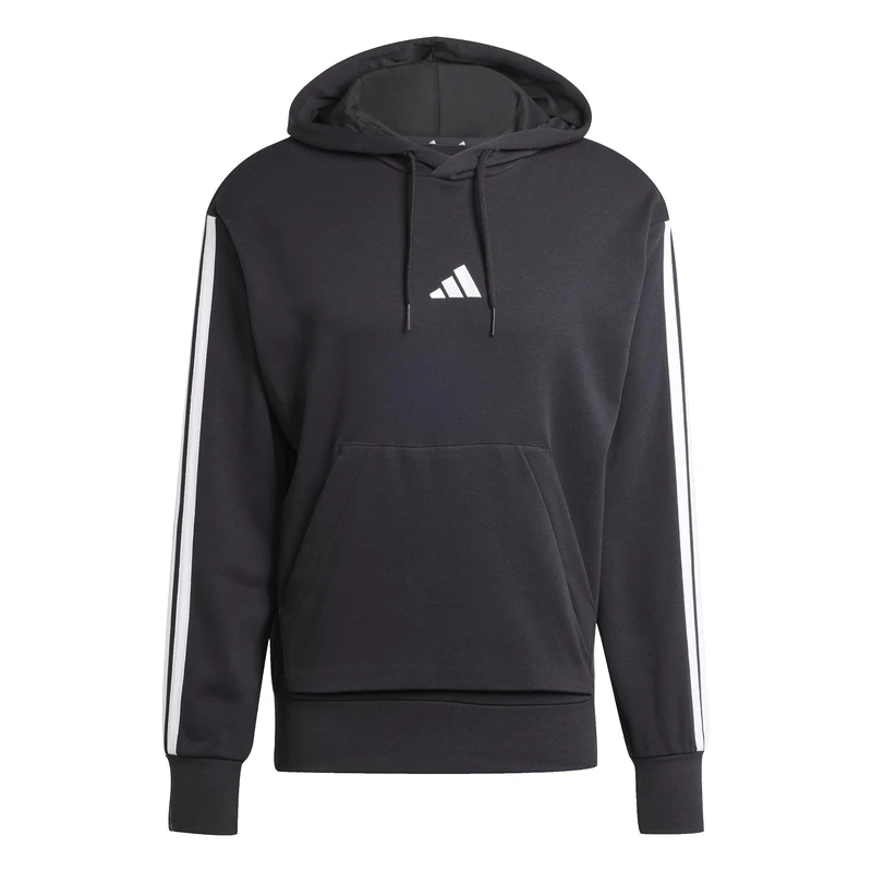 adidas Men's ESSENTIAL THREE STRIPES FRENCH TERRY HOODIE, black/white, XL