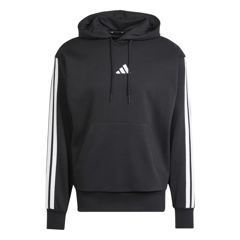 adidas Men's ESSENTIAL THREE STRIPES FLEECE HOODIE, black/white, L