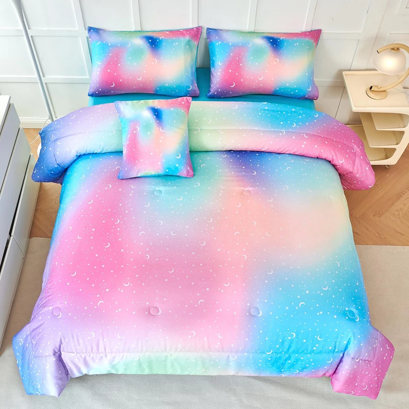 URBONUR Rainbow Full Comforter Set for Girls Colorful Tie Dye Bedding Sets