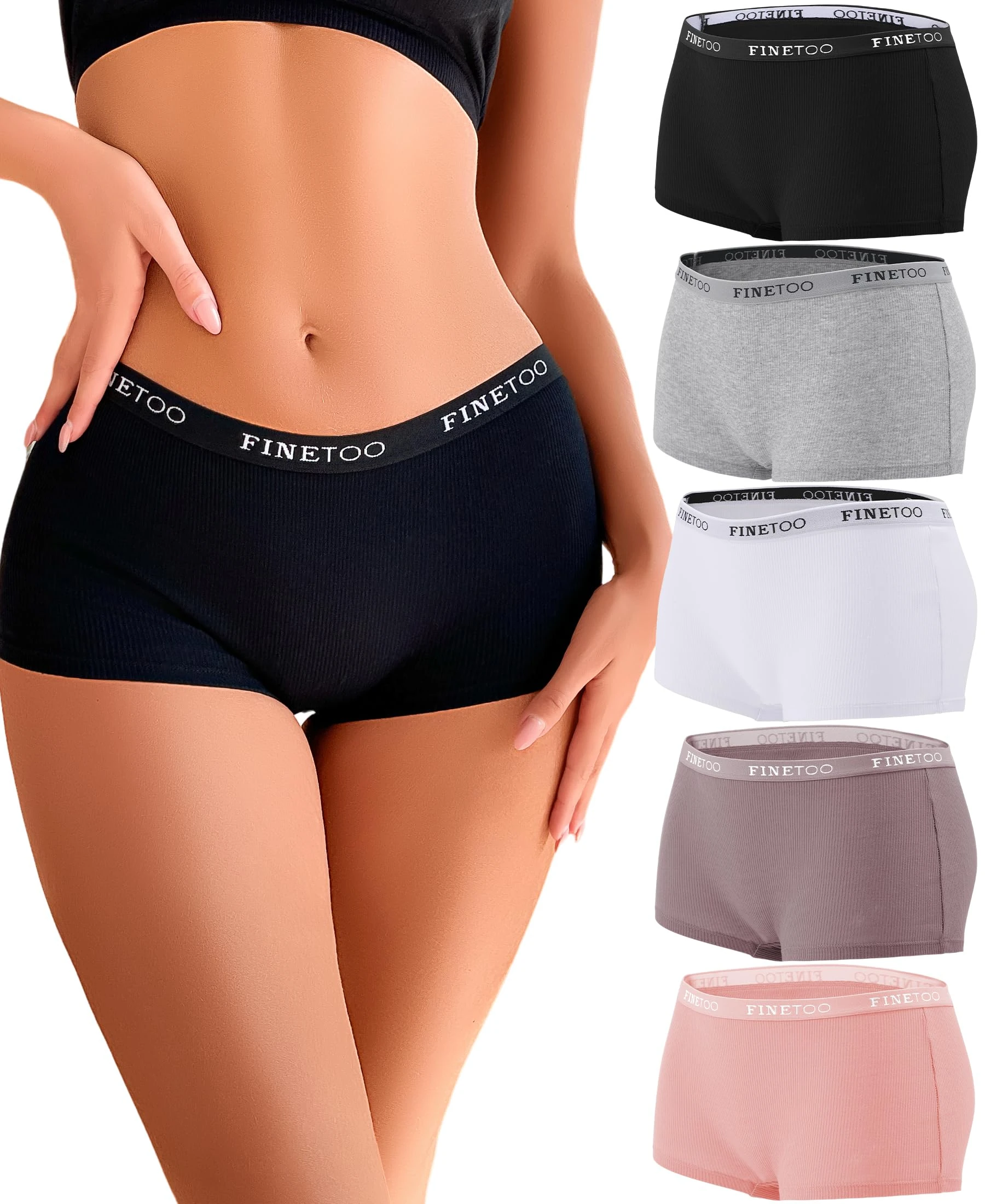FINETOO Boyshort Underwear for Women Cotton Boxer Briefs Full Coverage Ladies BoyShorts Panties 5 Pack, A-5pack, M