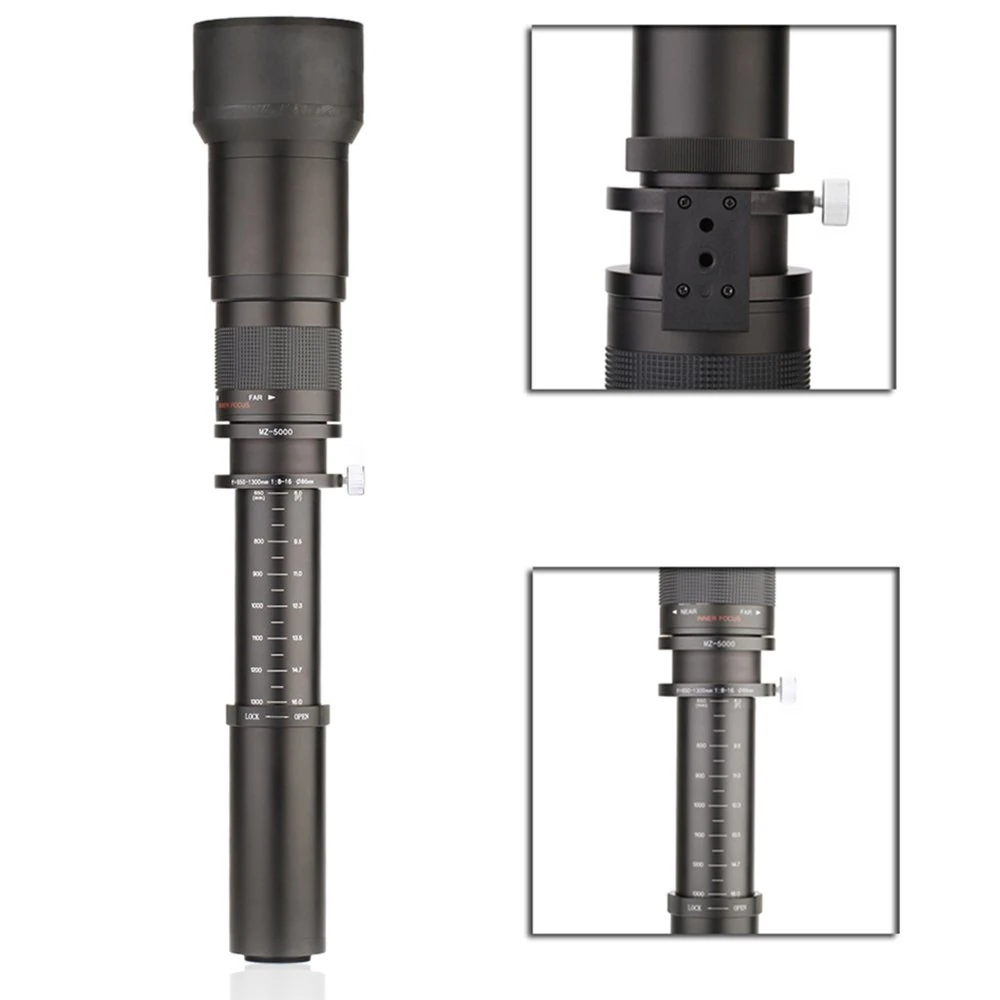 Ultra Telephoto Zoom Lens HUIOP 650-1300mm F8.0-16 Ultra Telephoto Zoom Lens with T-Mount for Canon DSLR Camera