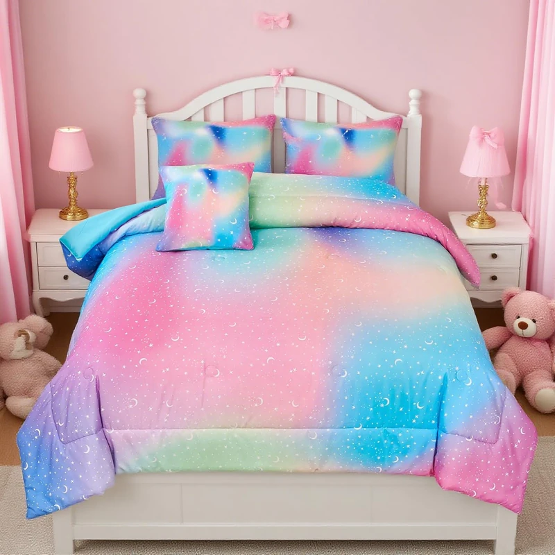 URBONUR Rainbow Queen Comforter Set for Girls Colorful Tie Dye Bedding Sets