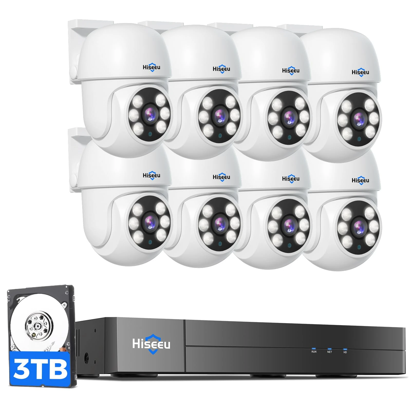 Hiseeu 3K Outdoor Wired Security Camera System with 8CH 5MP DVR,8 x 5MP IP67 PTZ CCTV Cameras,360°Coverage,Smart Dual Light & Audio,Person/Vehicle Detection,3TB HDD,100ft Night Vision,24/7 Recording