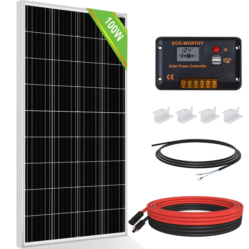 ECO-WORTHY 100W 12V Mono Solar Panel+30A Controller & Whole Set ABS Bracket for On Grid in Car RV
