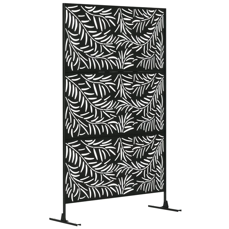 Outsunny Decorative Garden Privacy Screen with Stand, 6.5FT Freestanding Metal Outdoor Divider, Decorative Privacy Panel with Expansion Screws for Garden Pool Hot Tub, Willow Branch Style, Black