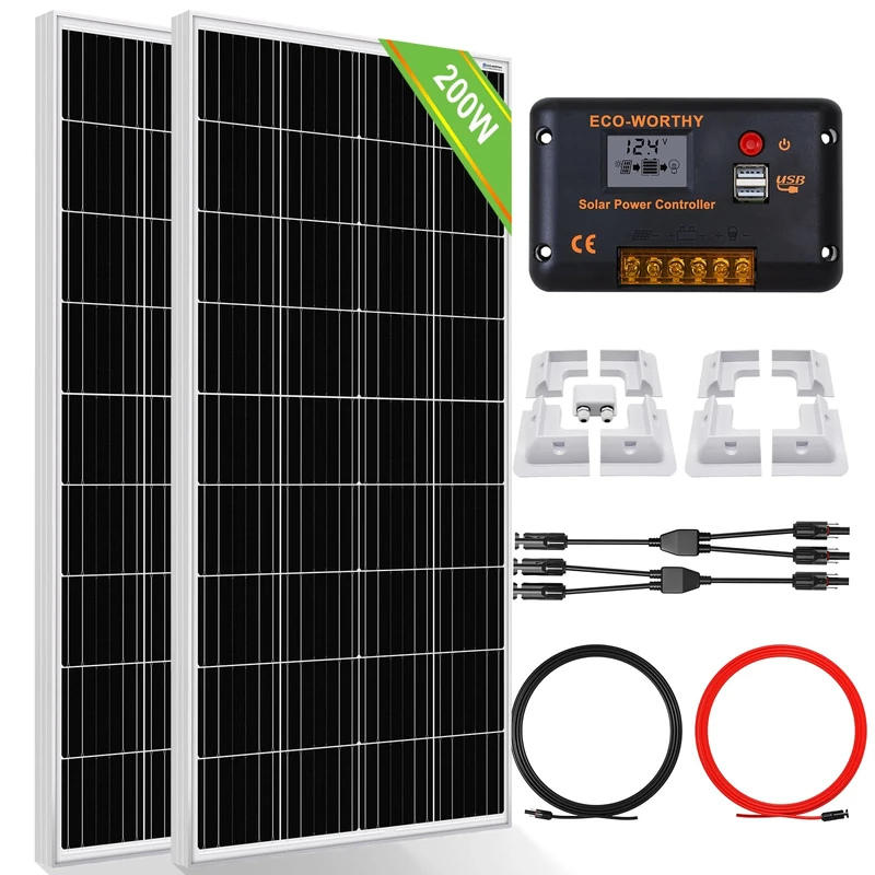 ECO-WORTHY 200W 12V Mono Solar Panel+30A Controller & Whole Set ABS Bracket for On Grid in Car RV
