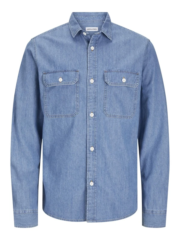 JACK & JONES Mens Denim Shirt Long Sleeve Lt Blue Denim S