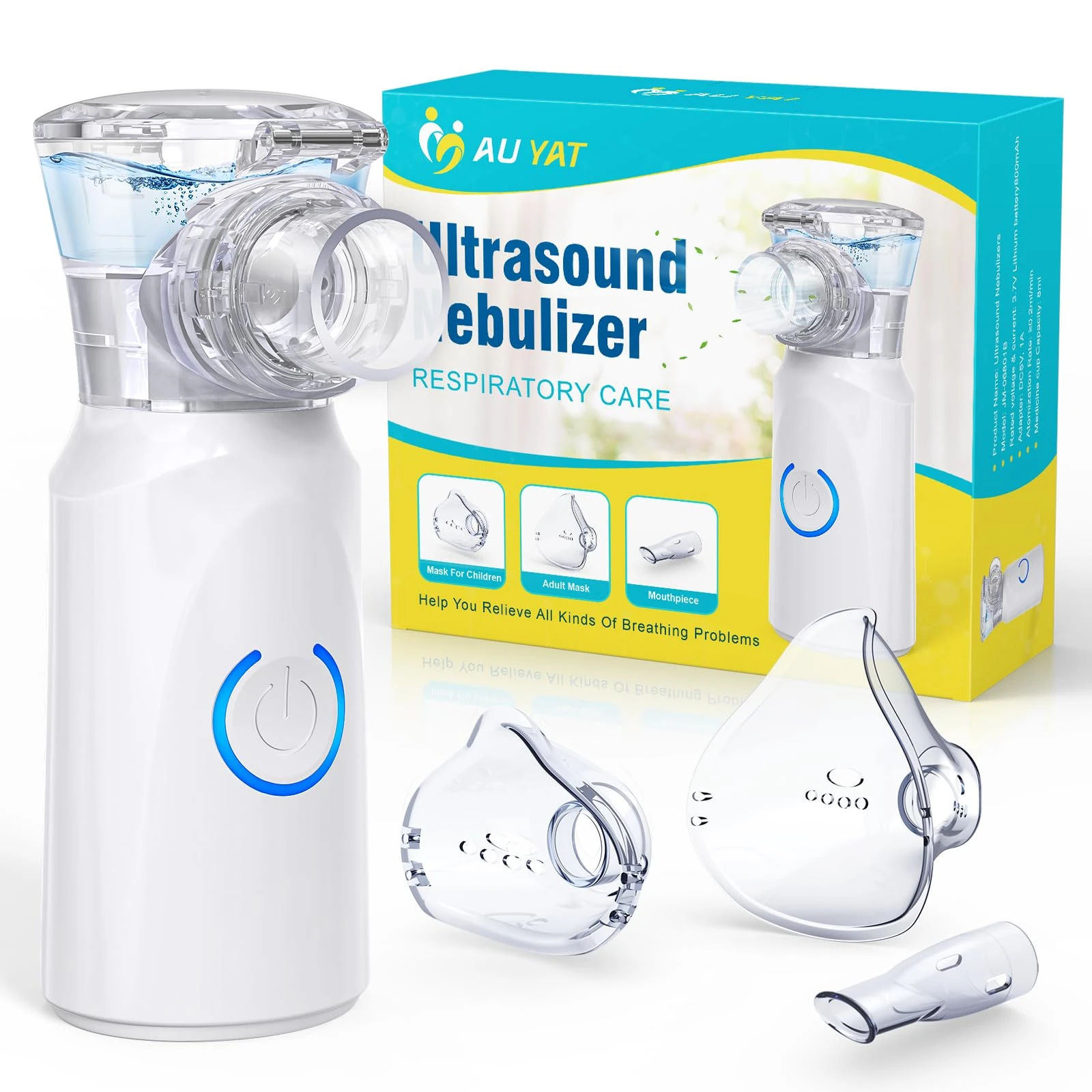 Ultrasonic Nebuliser Machine for Adults, Rechargeable Portable Nebuliser for Adults & Kids, AU YAT Silent Nebuliser for Kids with 2 Masks and Mouthpiece, Handled Nebulizer for Home