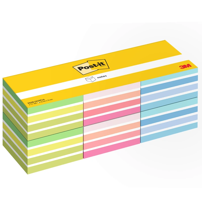 Post-it Note Cube Assorted Colours 76mm x 76mm 450 Sheets/Pad, 6 Pads/Pack