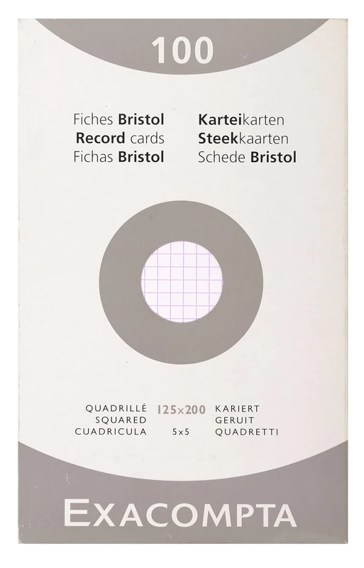 Exacompta 12 Packs of 100 White Squared 5x5 Unpunched Index Cards 125x200mm for Inkjet Printers, Laser Printers and Copiers - 13203E