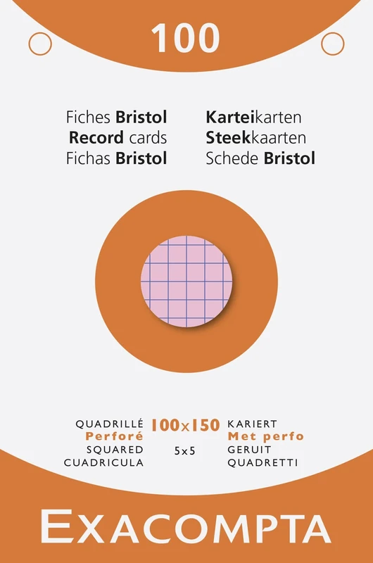 Exacompta 10 Packs of 100 Assorted Squared 5x5 Punched 100x150mm Inkjet Laser Copier Index Cards 13652E