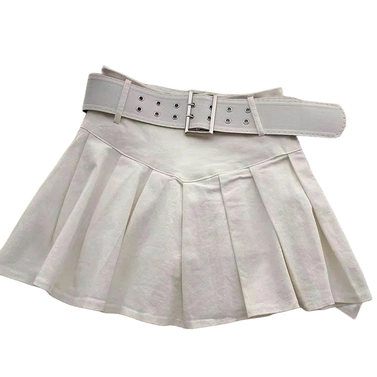 ZHOUT Black Skirt Summer Pleated Skirt Women Fashion with Belt Mini Skirts High Waist School Uniform A-line Short Skirts-White with Belt-s
