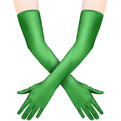 Quelcc Long Gloves, Satin Gloves, Stretchy Elbow Length Gloves, Long Gloves for Women for Costume Evening Opera Bridal Party Wedding Prom