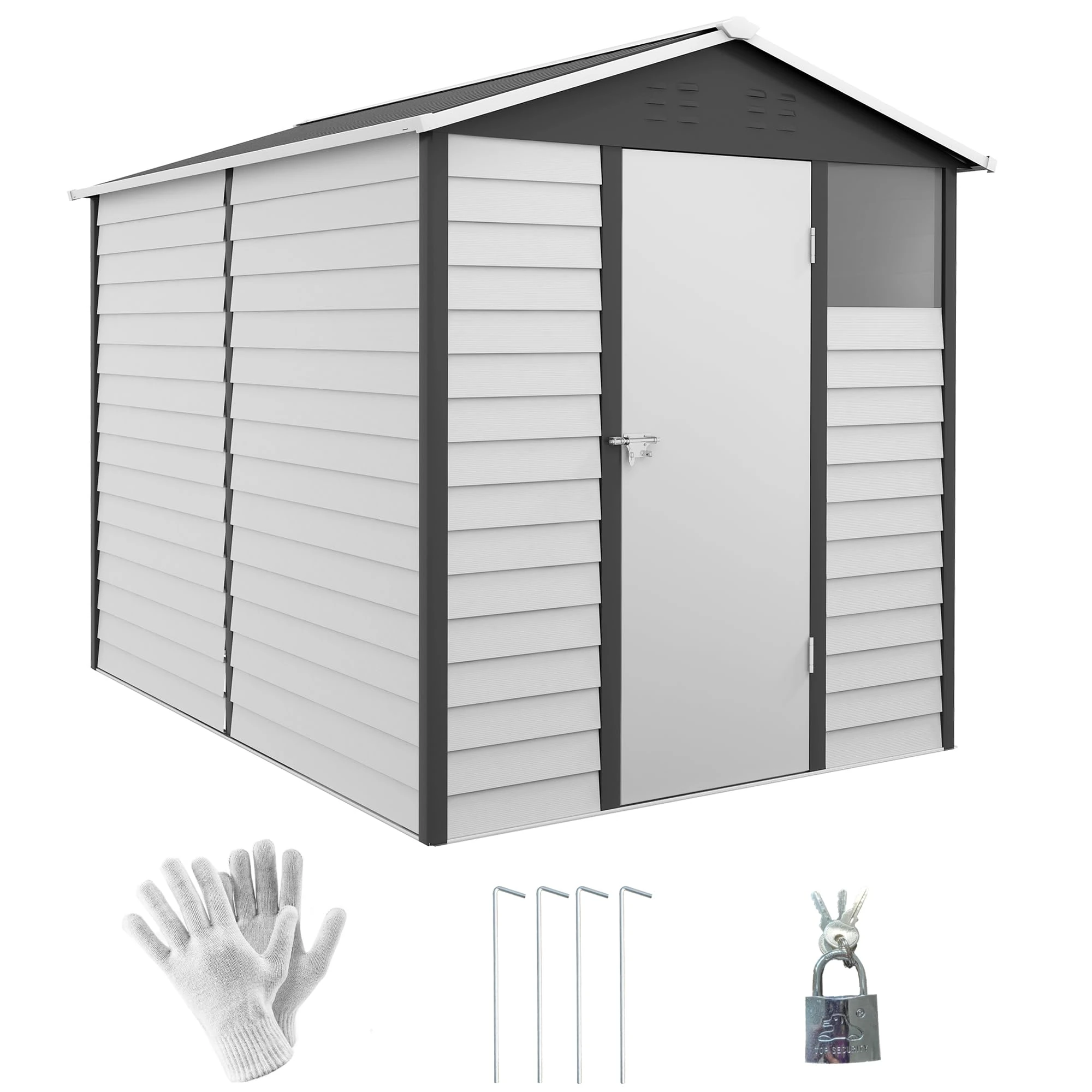 Outsunny 9 x 6ft Metal Garden Shed with Sloped Roof, Lockable Door, Galvanised Tool Storage for Yard, Patio, Lawn, Dark Grey