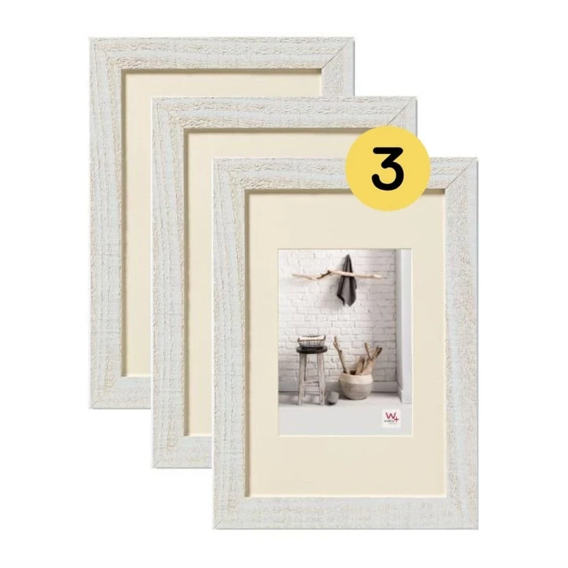 walther design Home HO030V3 Wooden Picture Frames, 20 x 30 cm, Polar White, Pack of 3