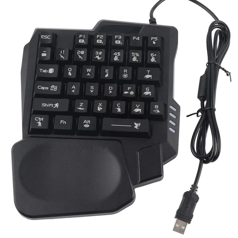 Wakects One Handed Gaming Keyboard, 35 Keys 3 Colored Backlight USB Wired Waterproof Wide Palm Rest Gaming PC Accessories for XP 2000 ME Vista 7 8 10