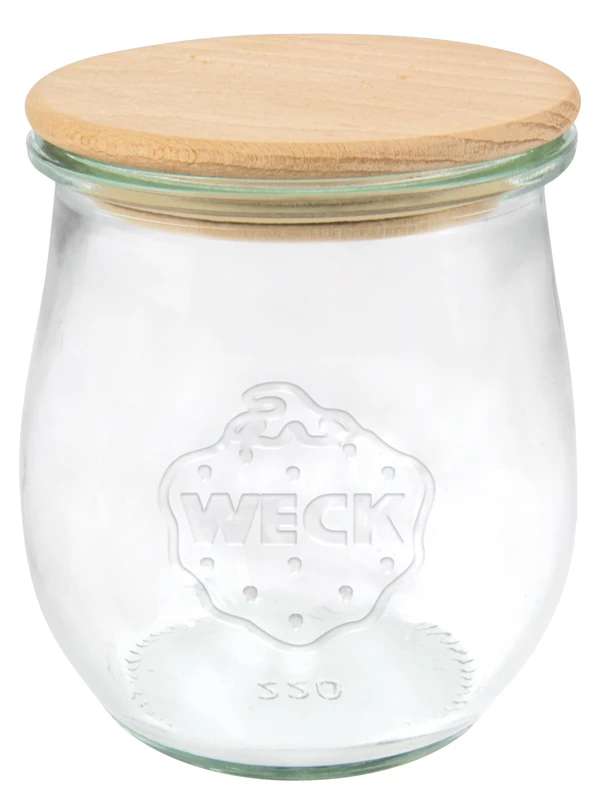 Weck 79200 Tulip Shape Jars (Pack of 12, Capacity 220 ml, Storage Jar with Wooden Lid + Silicone Seal, Storage Jar for Pasta/Spices/Cereal)