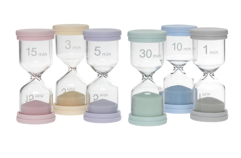 TFA Dostmann Colorful 18.6012.30 Hourglass Timer Set with 6 Colors (1, 3, 5, 10, 15 or 30 minutes) Timers for Brushing Teeth, Homework, School, Sports, Office, Cooking, Glass with Silicone Edge