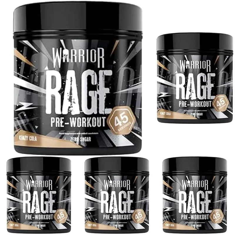 Warrior Rage Pre Workout Powder 392g - High Caffeine Energy & Focus - 45 Servings - Krazy Cola | Warrior Supplements (Pack of 5)