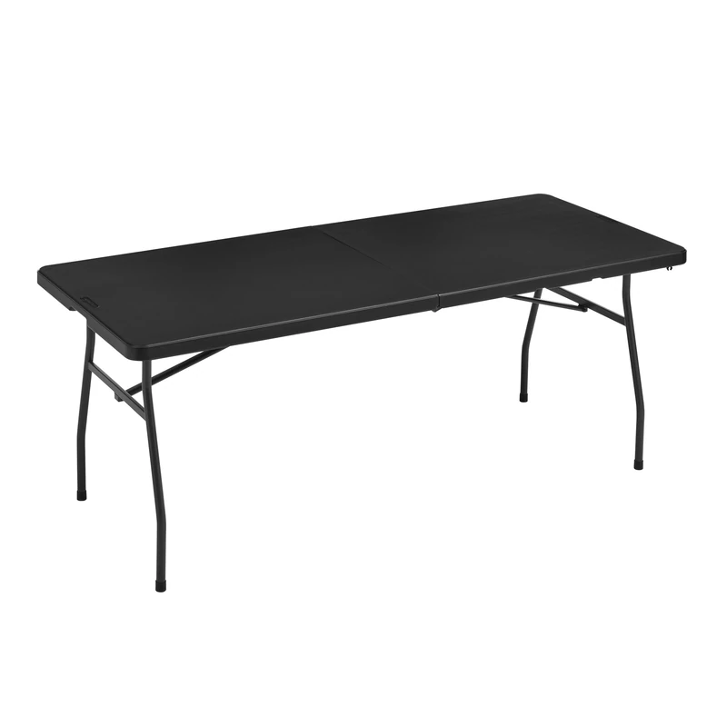 Amazon Basics 6 Foot Rectangular Folding Table with Carrying Handle, Indoor & Outdoor, Portable, Lightweight, Travel Table, Picnic, Camping, Black, 182 x 75 x 73 cm