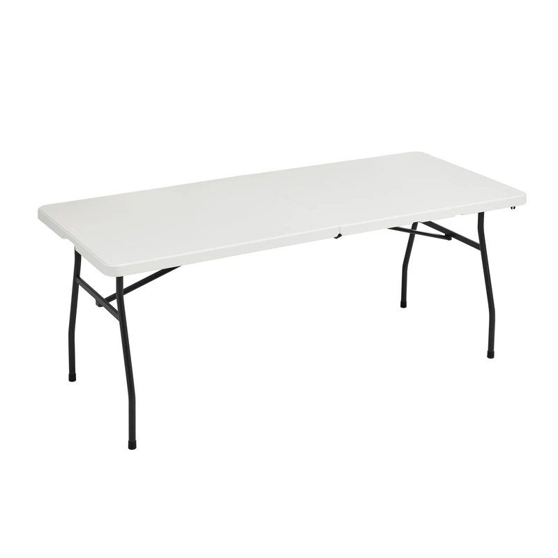 Amazon Basics 6 Foot Rectangular Folding Table with Carrying Handle, Indoor & Outdoor, Portable, Lightweight, Travel Table, Picnic, Camping, White, 182 x 75 x 73 cm