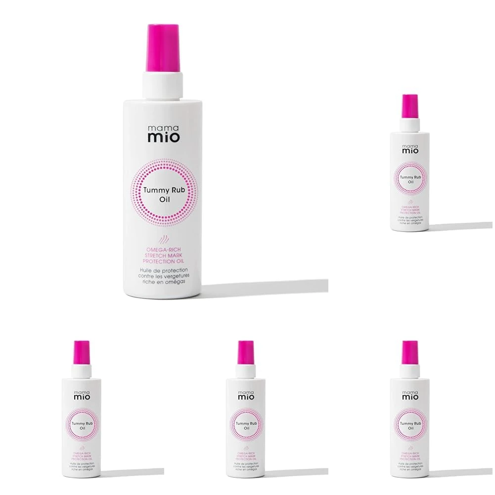 Mama Mio Tummy Rub Oil 120 ml | Pregnancy Stretch Mark Protection Oil 120 ml | 99 Percent Natural Origin | Formulated for Dry Bumps (Pack of 5)