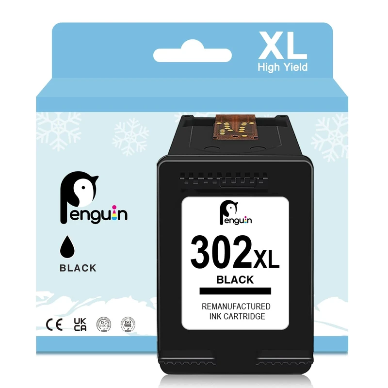 Penguin 302XL Black Ink Cartride for HP 302 Compatible with HP Envy 4524 4527 4520 4523 Deskjet 3636 3630 3637 1110 2130 OfficeJet 3830 3831 3832 3833 Printer Ink 302 XL Black