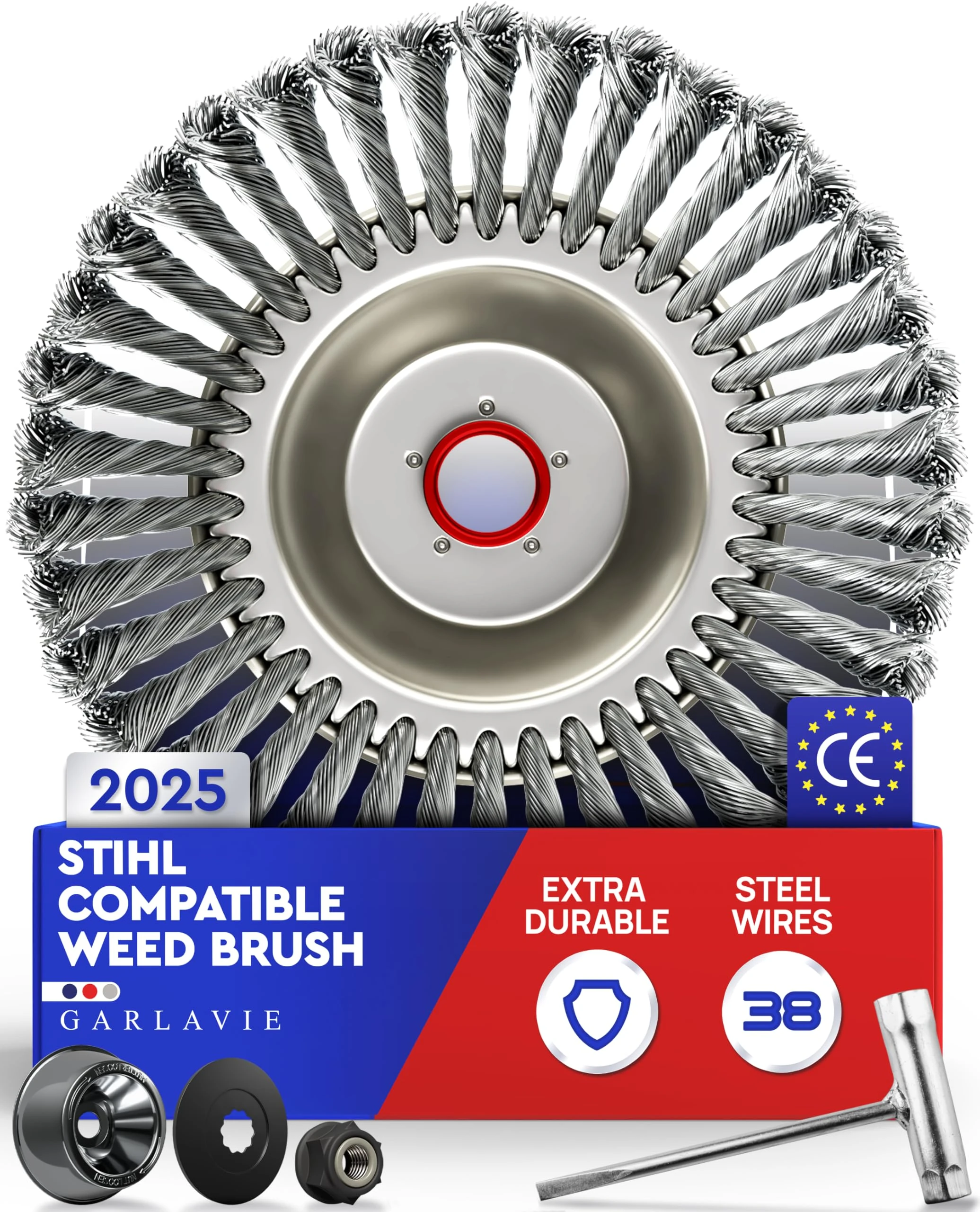 GARLAVIE Steel Wire Strimmer Head for Garden Lawn Mower 8'' / 20.3 cm - STIHL strimmer head Attachment Replacement - Wire Brush Strimmer Head for Effective Moss Removal