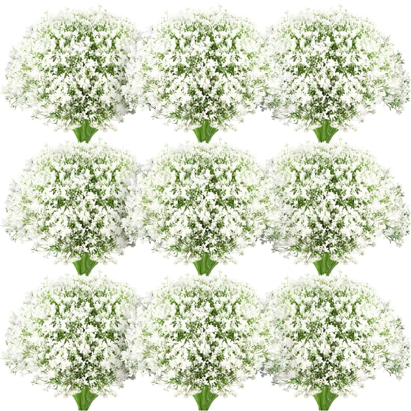 Ysleen 300 Pieces Artificial Flowers Plastic Baby Breath Flowers Faux Gypsophila DIY Floral Bouquets Arrangement Baby Breath Wedding Party Decoration for Party Home Office Garden Decor (White)