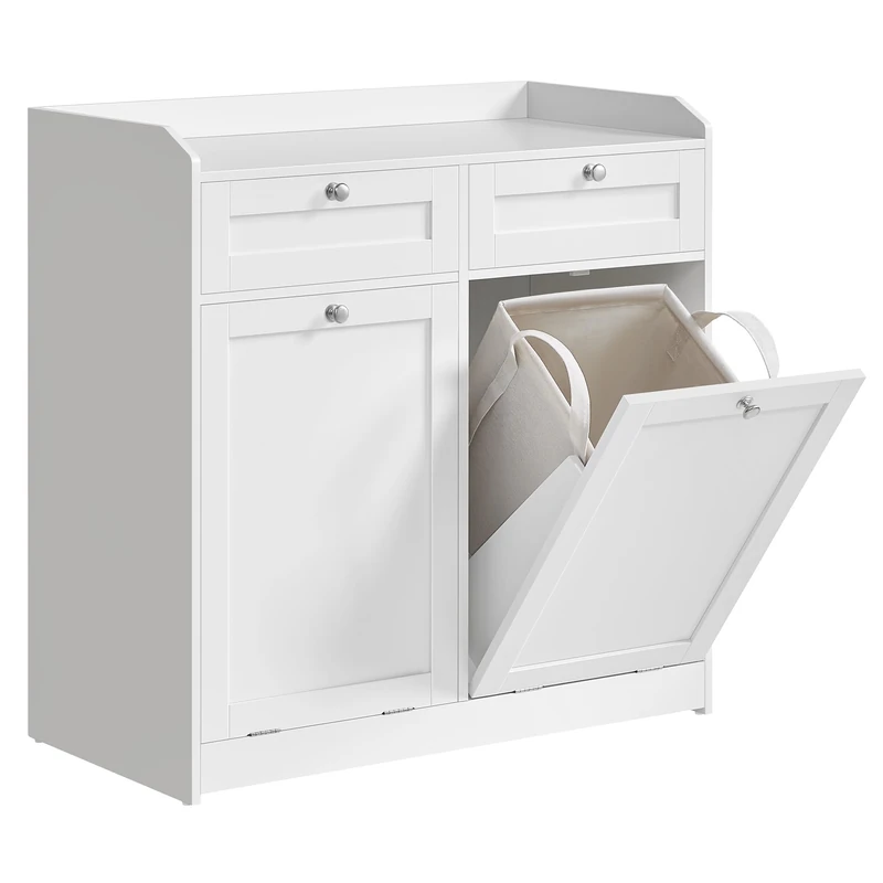 VASAGLE Bathroom Cabinet with Laundry Baskets, Bathroom Storage Unit with 2 Drawer and 2 Laundry Hampers, Removable Laundry Baskets with Handles, 40 x 78.9 x 80.2 cm, Cloud White BBC751W01