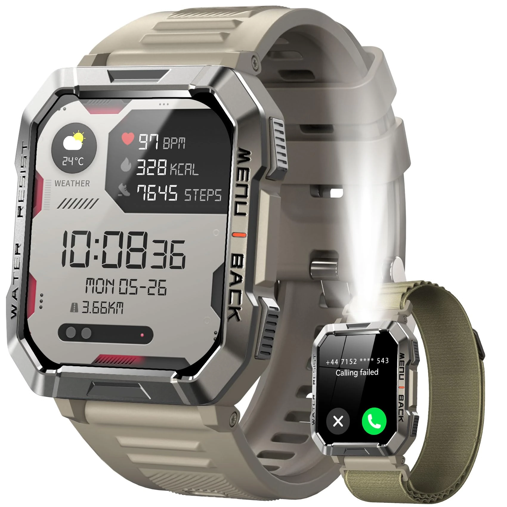 IOWODO Watch Band(Answer/Make Call) with AI Voice Assistant for men