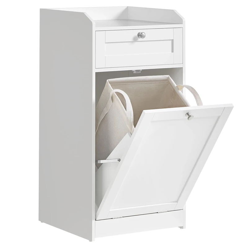 VASAGLE Bathroom Cabinet with Laundry Basket, Bathroom Storage Unit with 1 Drawer and 1 Laundry Hamper, Removable Laundry Basket with Handles, 40 x 40 x 80.2 cm, Cloud White BBC741W01