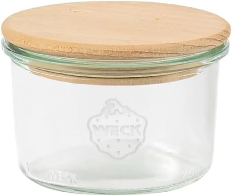 Weck Glass Jars #751 (Pack of 12, Capacity 200 ml, Storage Jar with Wooden Lid + Silicone Seal, Storage Jar for Dessert, Dips, Food) 79201