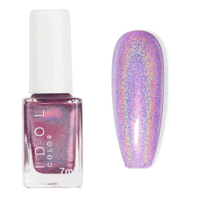 Holographic Nail Polish - Glitter Pink Nail Varnish - Magic Rainbow Effect Nail Varnish - Purple Long-Lasting Gorgeous Glossy Nail Polish No Needed UV Cured