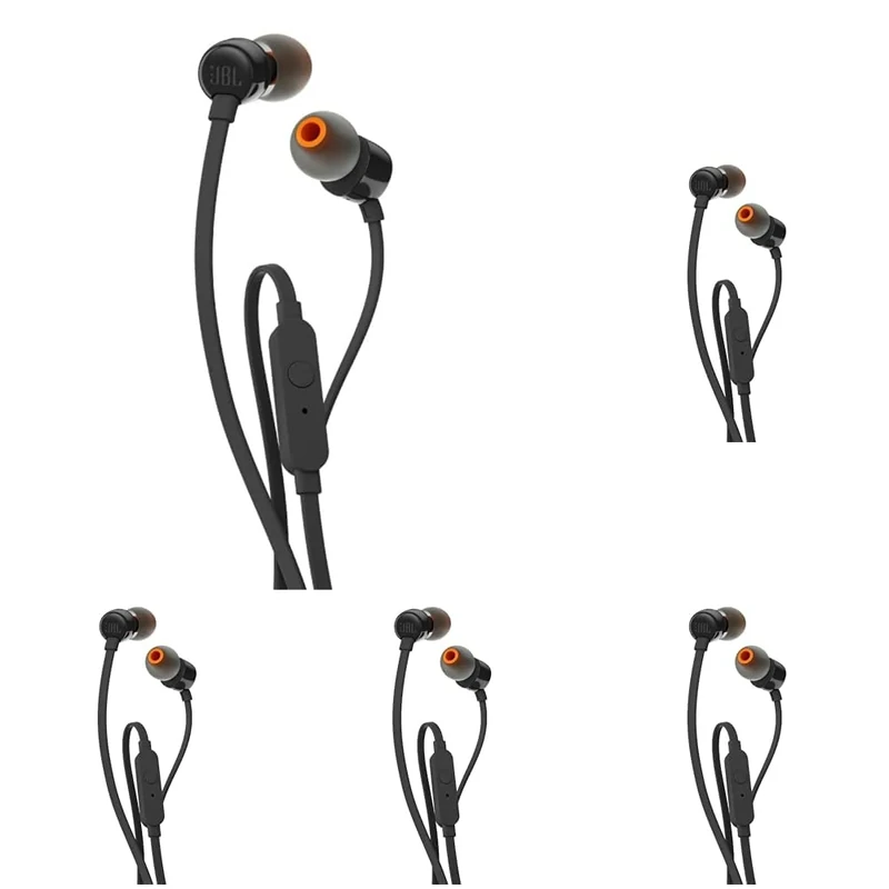 JBL T110 Wired In-Ear Headphones Pure Bass Sound, in Black (Pack of 5)