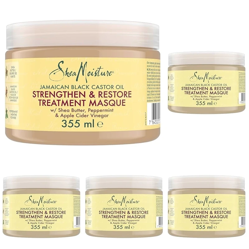Shea Moisture Jamaican Black Castor Oil Strengthen & Restore Hair Treatment Mask silicone and sulphate-free hair mask for natural, chemically processed or heat-styled hair 355 ml (Pack of 5)