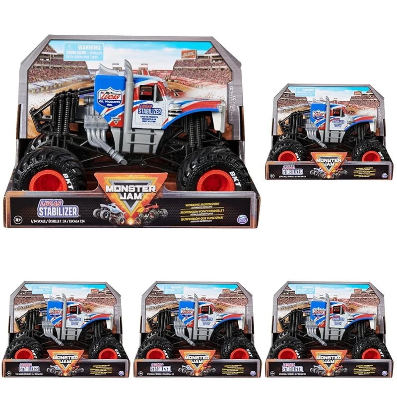 Monster Jam, Official Lucas Stabilizer Monster Truck, Collector Die-Cast Vehicle, 1:24 Scale, Kids’ Toys for Boys and Girls Aged 3 and up (Pack of 5)