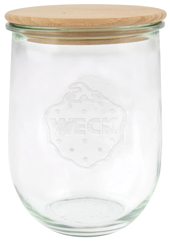 Weck Tulip shape #745 (6 pieces, capacity 1000 ml, storage jar with wooden lid + silicone seal, storage jar for pasta/spices/cereal) 79198, clear