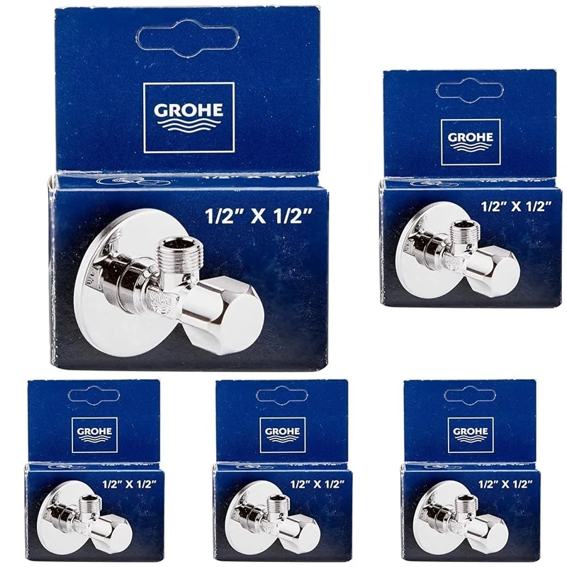 Grohe Technique de Sécurité- Raccord Mural à Clapet d'Angle 1/2 Pouce, Sortie 1/2 Pouce, avec Chambre à Graisse Et Double Joint Torique 22032000, Gray (Pack of 5)
