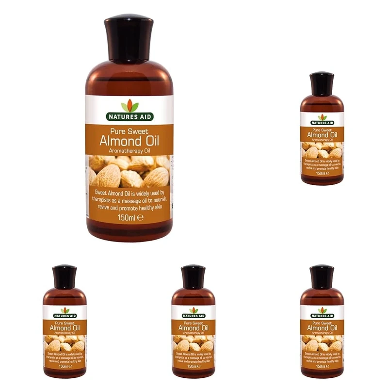Natures Aid Almond Oil, Pure, Sweet Almond Oil, Massage Oil, Suited to Dry, Sensitive Skin, 150 ml (Pack of 5)