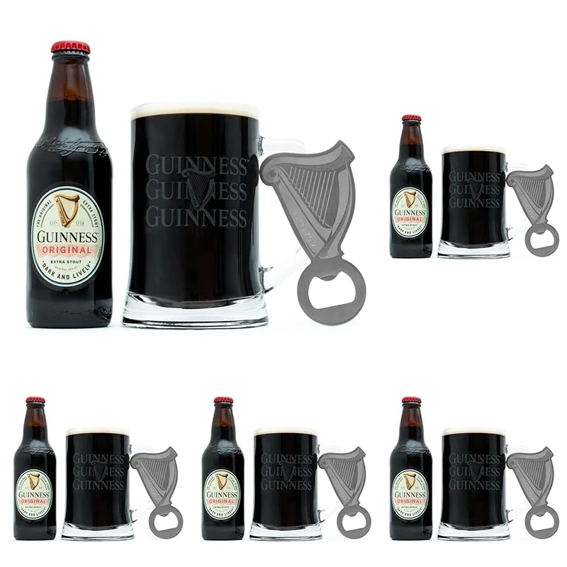Guinness Gifts for Men, Beer Gift Set - Original Extra Stout 330ml, Tankard Glass and Harp Bottle Opener - Alcohol Gift Sets for Men, Gifts for Him, Fathers Day, Dad Birthday Gifts (Pack of 5)