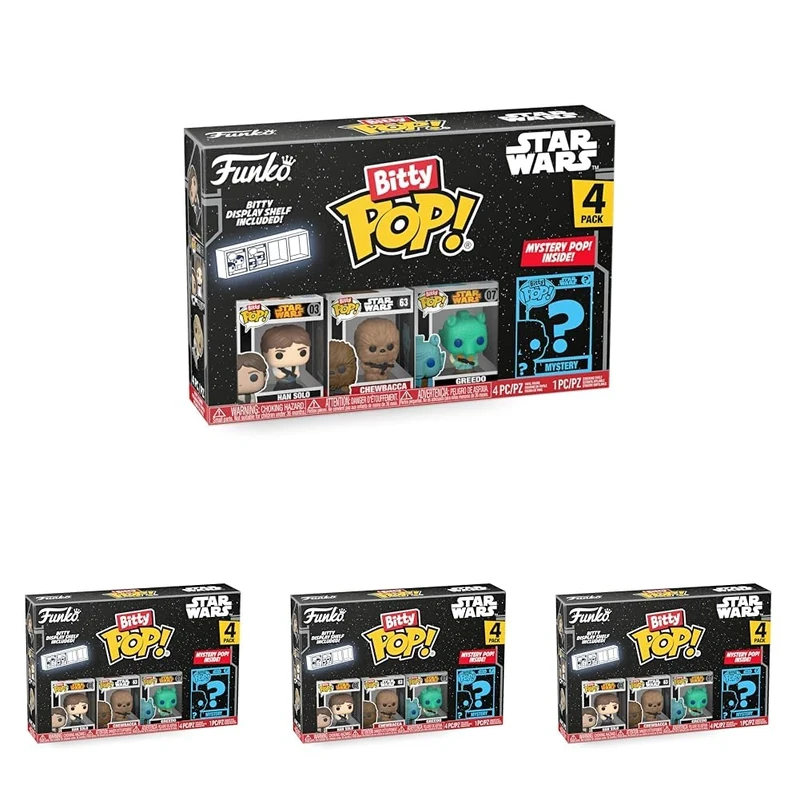 Funko Bitty POP! Star Wars - Han Solo™, Chewbacca™, Greedo™ and A Surprise Mystery Mini Figure - 0.9 Inch (2.2 Cm) Collectable - Stackable Display Shelf Included - Gift Idea - Party Bags Stocking