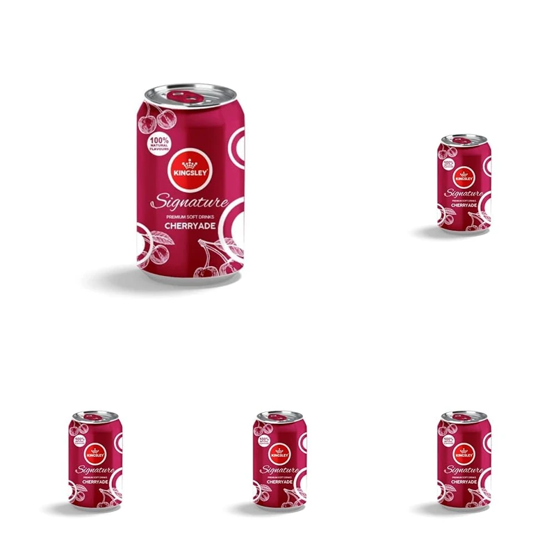 Kingsley Signature Cherryade, Premium Flavoured Carbonated Soft Drink, 100% Natural Flavourings & Colourings, Gluten Free, Vegetarian, Manufactured in the UK 24 x 330ml (Pack of 5)